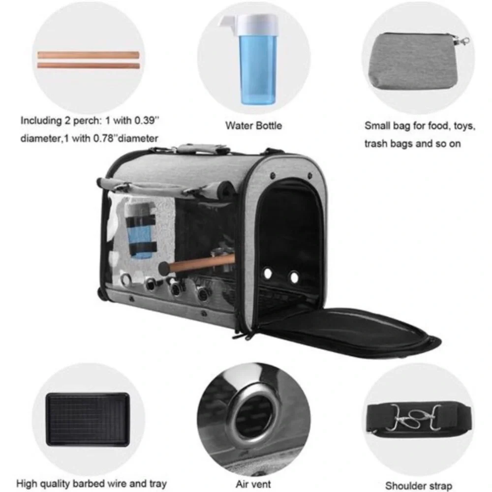 Bird Travel Bag Portable Bird Parrot Carrier Transparent Breathable Travel Cage